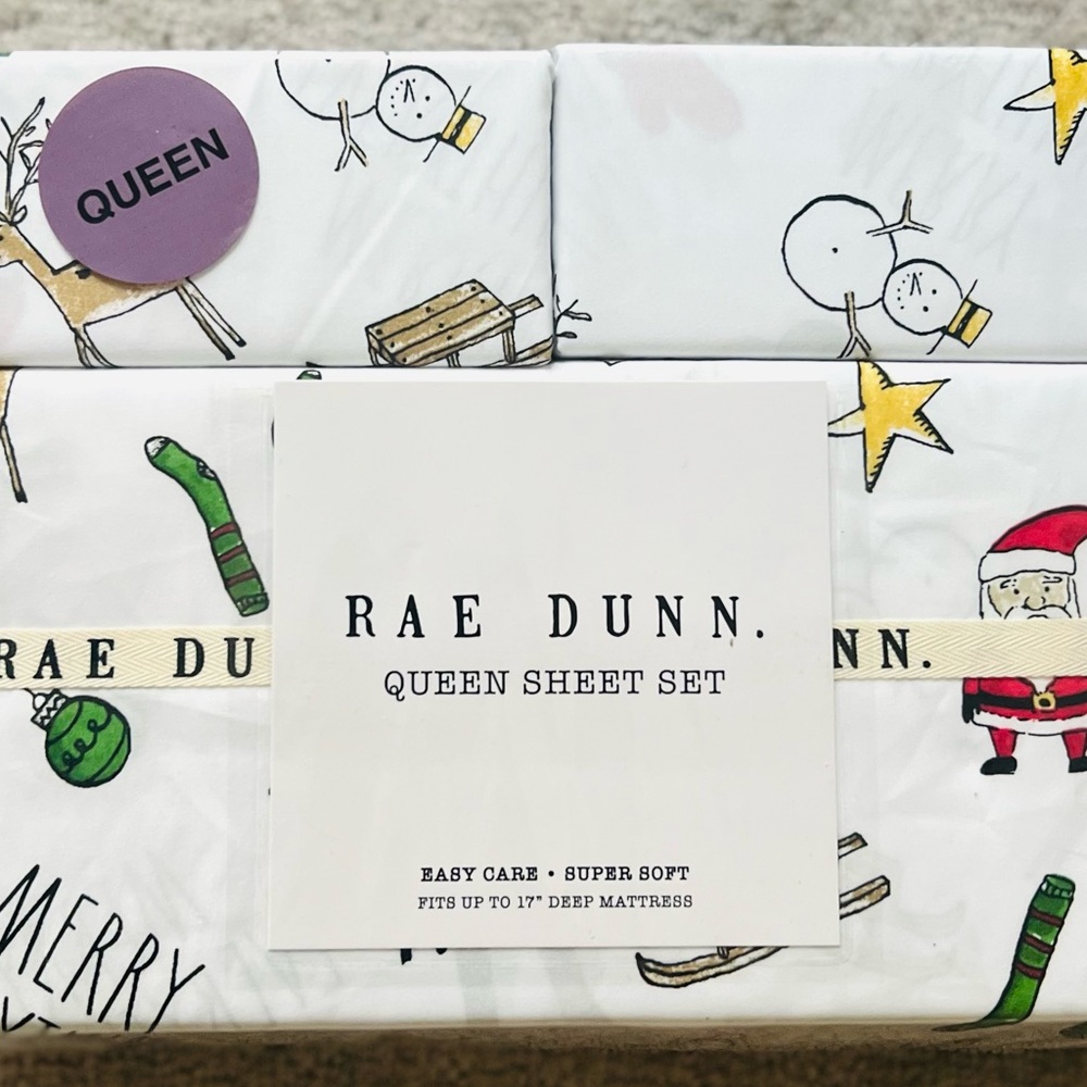 Rae Dunn Christmas Holiday Queen Sheet Set!